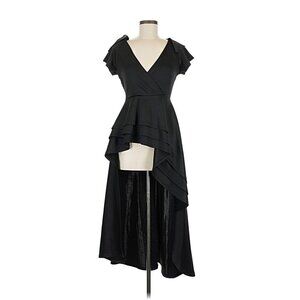 High low ruffle flounce black wrap dress, asymmetrical